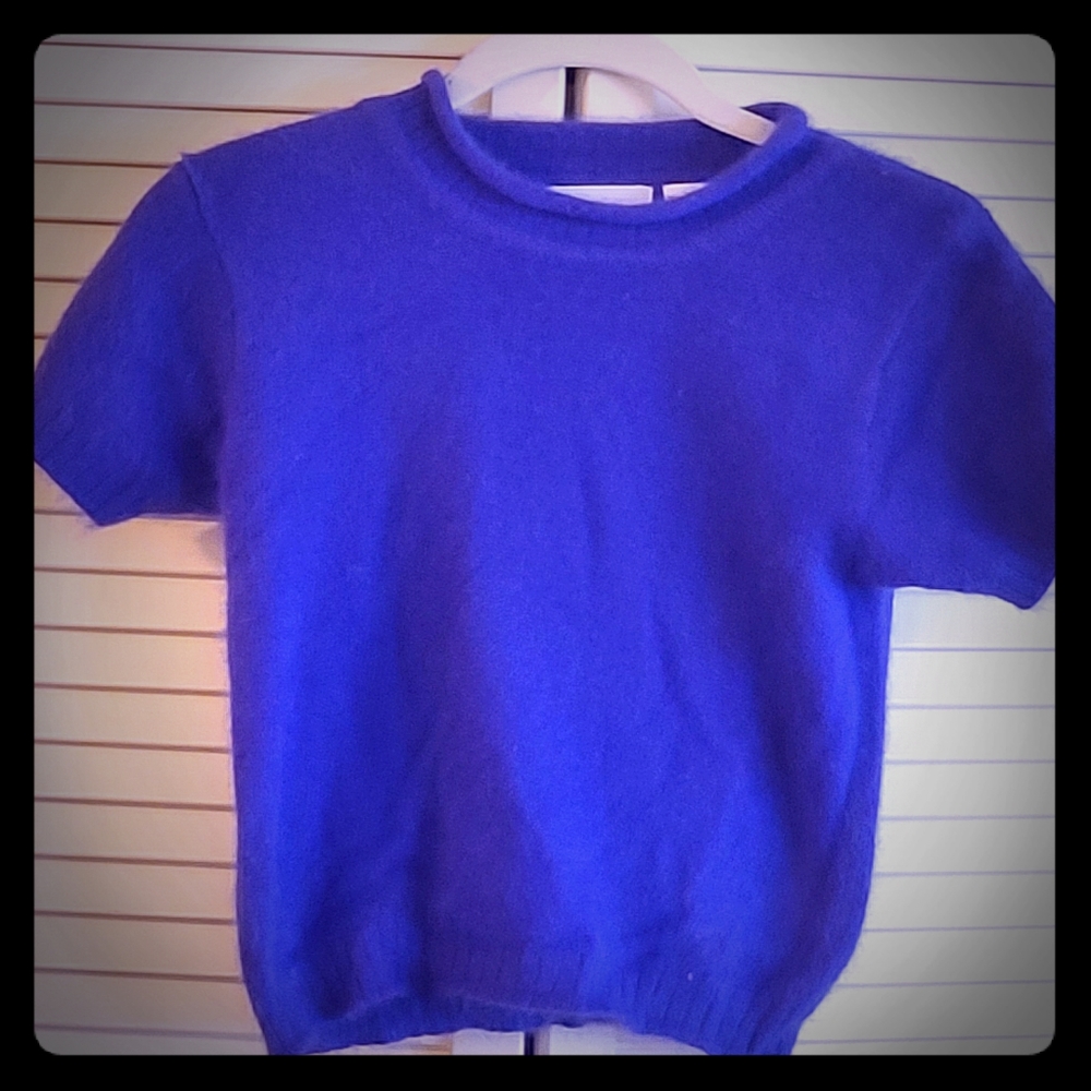Cobalt blue cap sleeve angora sweater